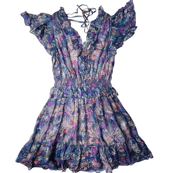 Rebecca Taylor Giverney Fleur Print Silk Blend Dress M Ruffled Cocktail Romantic - Picture 4 of 14
